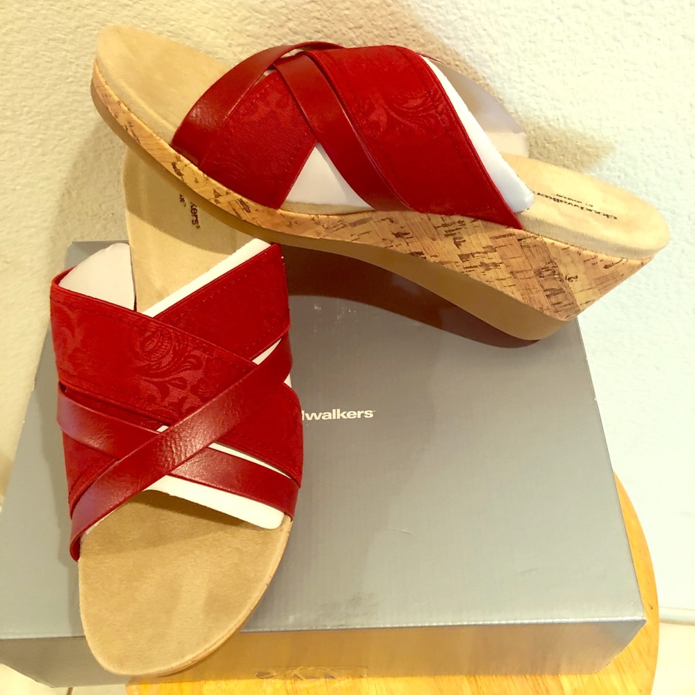 Red slip on sandals- new, never wore